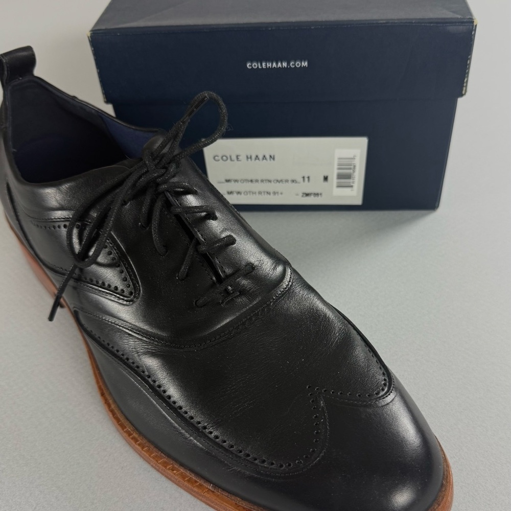 Men's Cole Haan Black Leather Derbys Oxfords with Brown Soles Size 11 M NIB - Picture 5 of 8